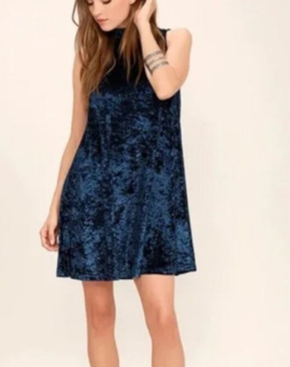 ModCloth Blue Pure Luxe Crushed Velvet Swing Dress, Large
